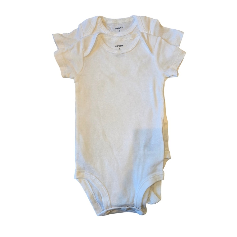 Carters Baby White Short Sleeve Onsie 2 Pack‎ Size 6 Months Cotton Rib nvr worn